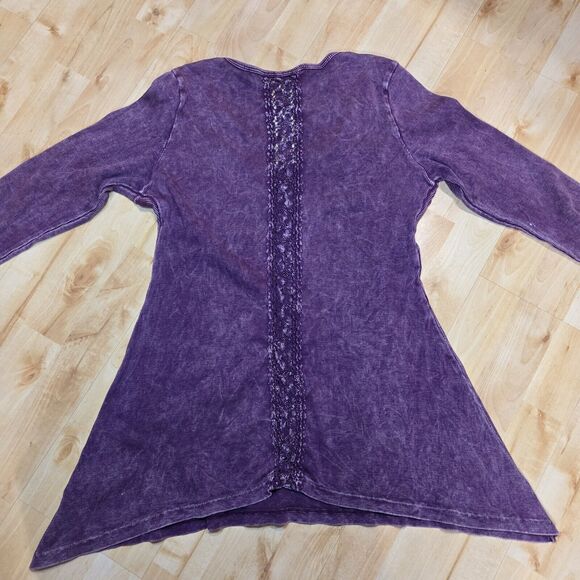 Vocal Purple Acid Wash Iridescent Rhinestone Ed Hardy Style Cross Top Medium Y2K - Picture 5 of 9